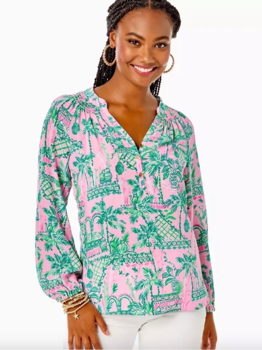 Lilly Pulitzer Elsa 100% Silk Mandevilla Baby Always Worth It Pink Blouse XXS